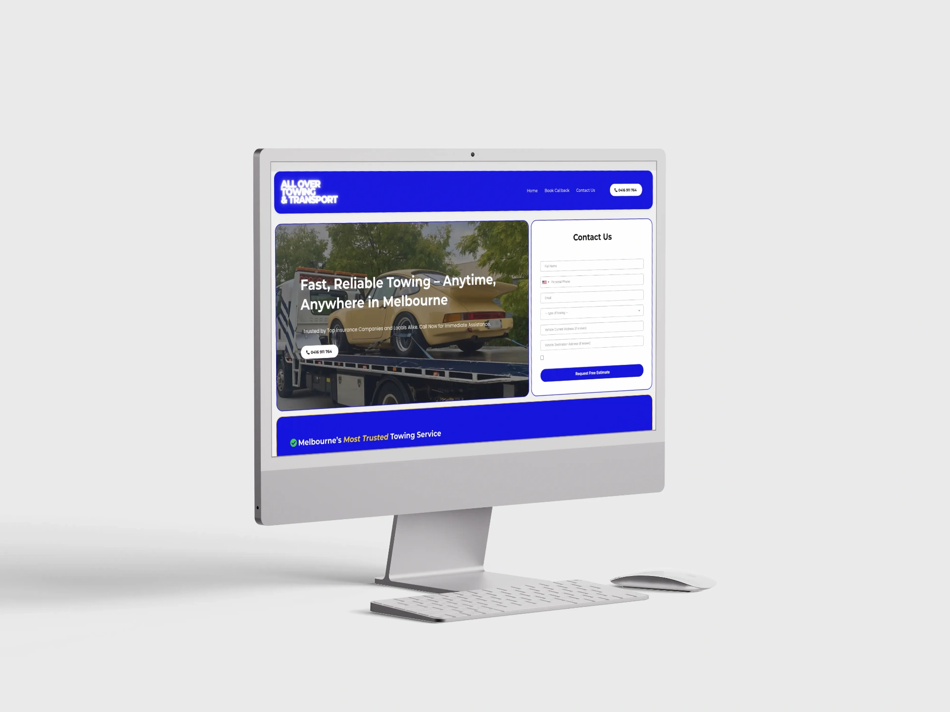 All Over Towing website mockup
